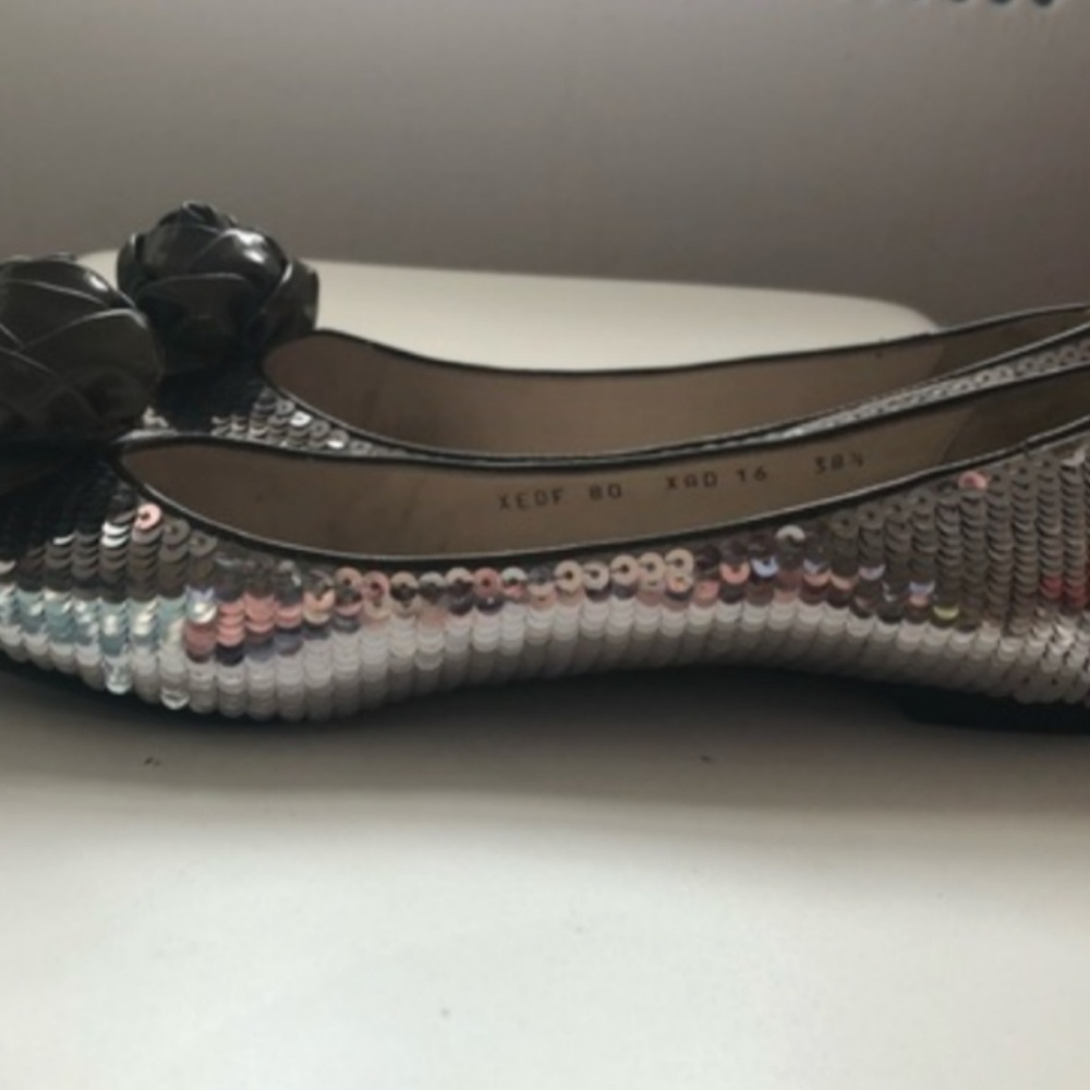 Emporio Armani sequin silver rose flats